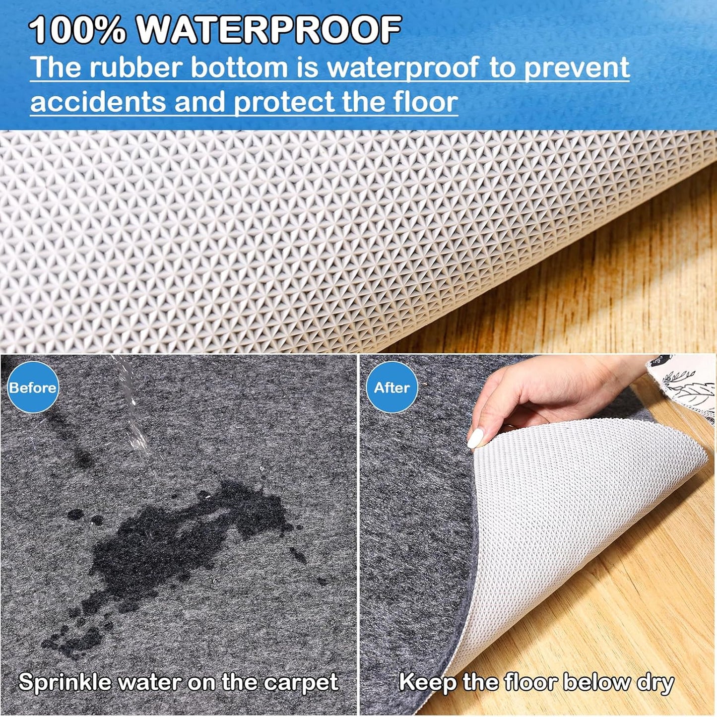 Non-Slip Rug Pads 1/4” Thick, 6x9Ft Waterproof Rugs Non Skid Rug Pad for All Floors and Finishes Durable Hardwood Floor Protective Felt Keeps Rugs in Place, Safe and Secure