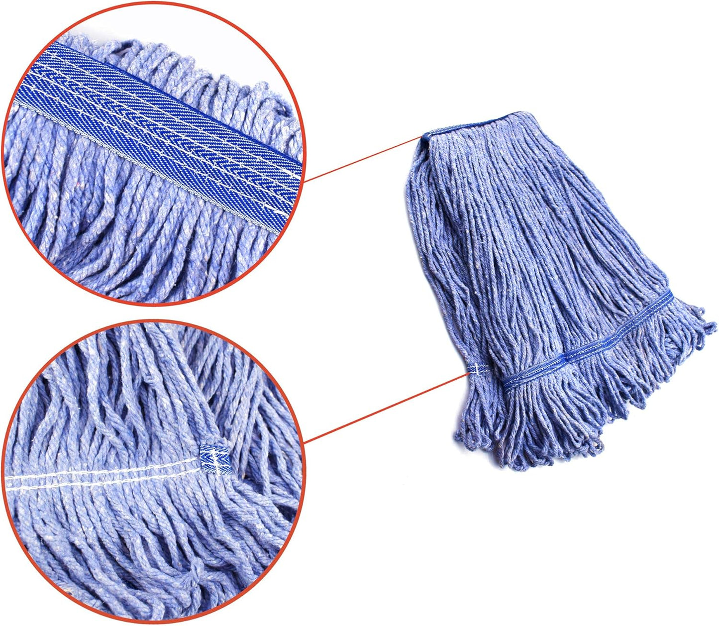 String Mop Heads Replacement Heavy Duty Commercial Grade Blue Cotton Looped End Wet Industrial Cleaning Mop Head Refills (4, Medium)