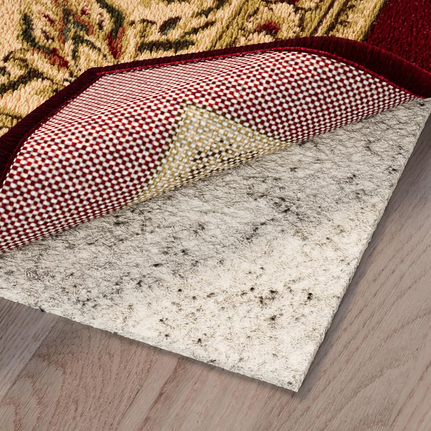 Ottomanson 7'8" x 8' Non-Slip Rug Pad Gripper 1/12 Inch Ultra Thin Dual Surface Felt + Rubber Gripper - Safe for All Floors, Cream