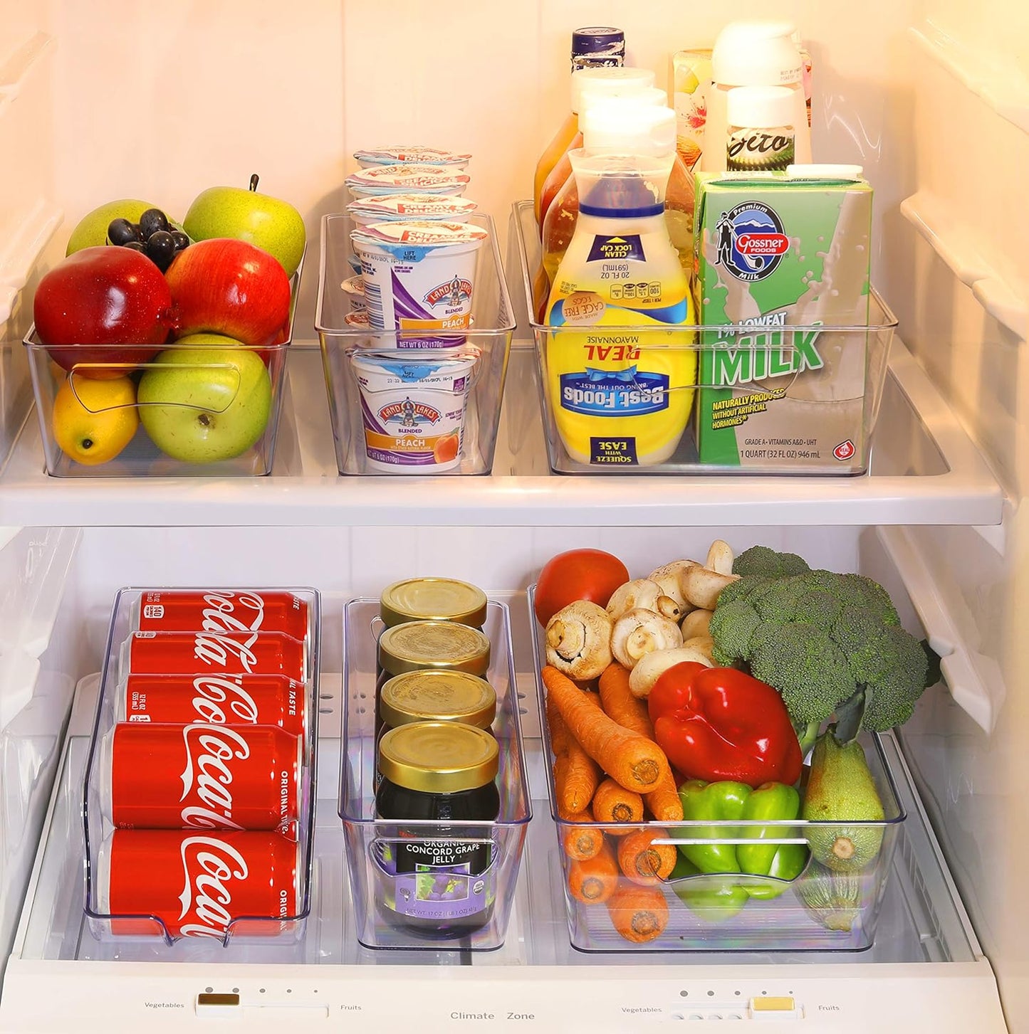 SimpleHouseware Refrigerator Storage Organizer Bins, Assorted Set of 6