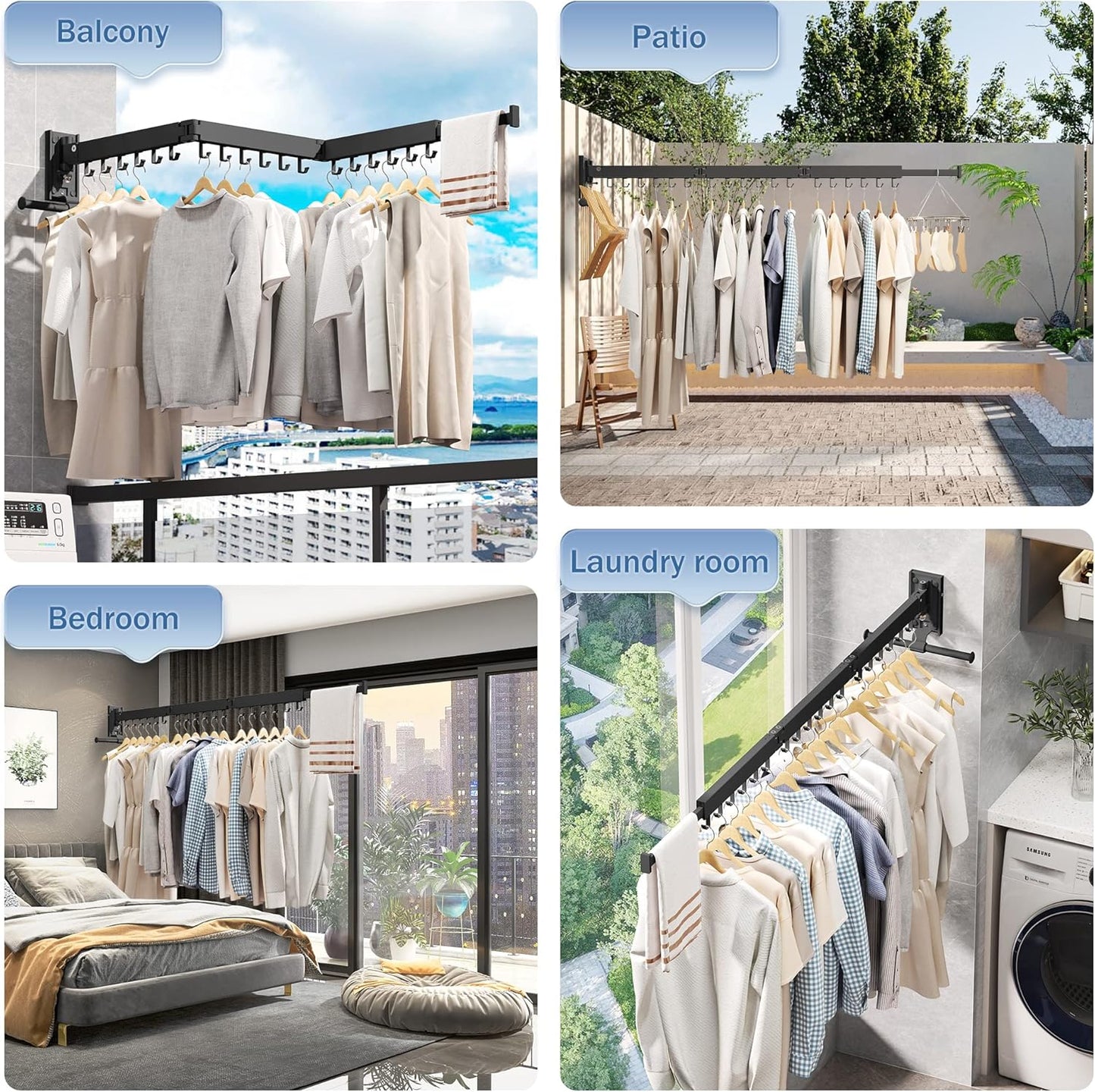 Clothes Drying Rack Wall Mounted(can fold Upward),Laundry Drying Rack,Laundry Room Organization,Wall Mounted Laundry Rack Folding,Retractable Clothing Rack,Collapsible Clothes Hanging Rack