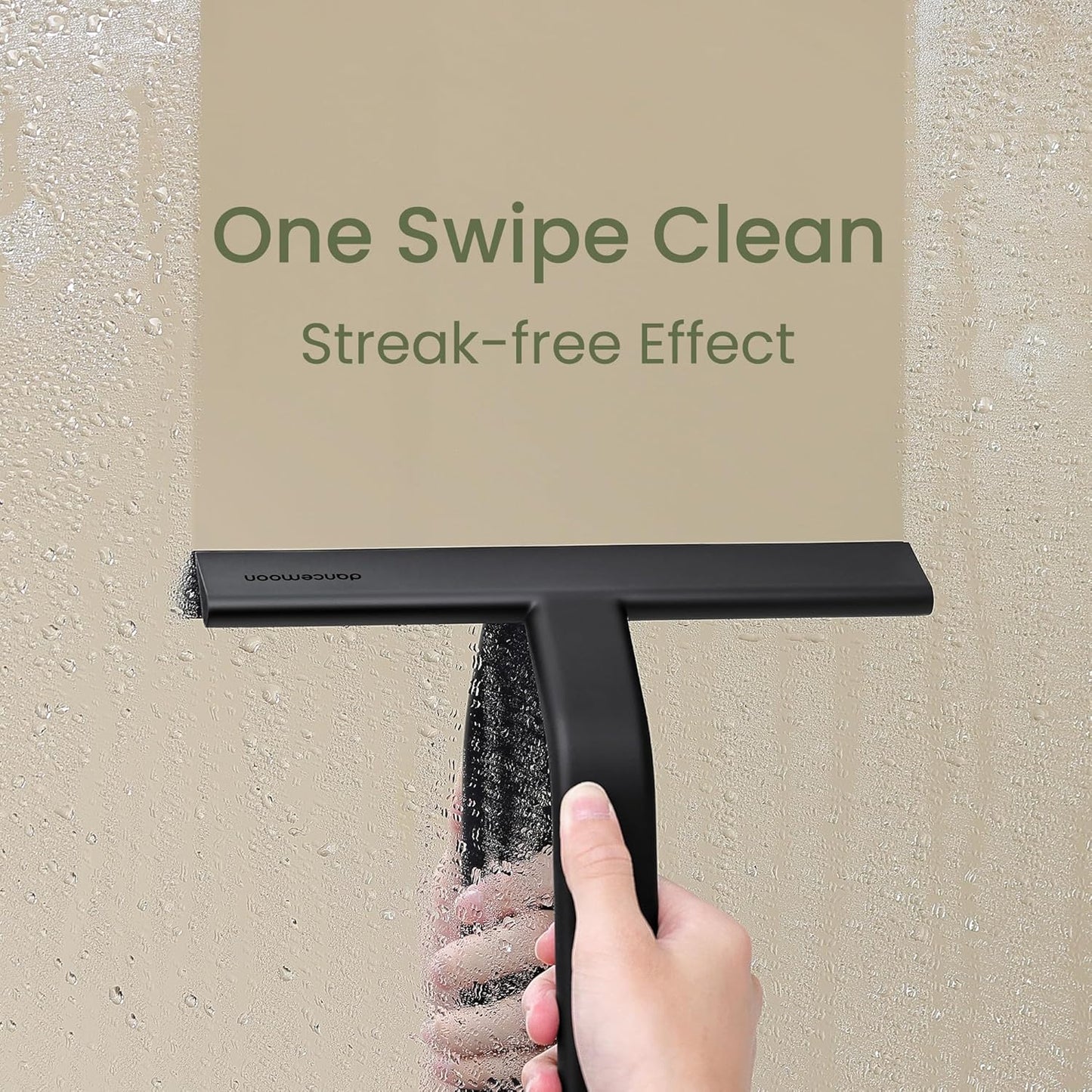 dancemoon JustHang Shower Squeegee for Glass Doors, All-One-Piece Silicone with Built-in Hook Design for Easy Hanging and Cleaning, 10 Inch Black