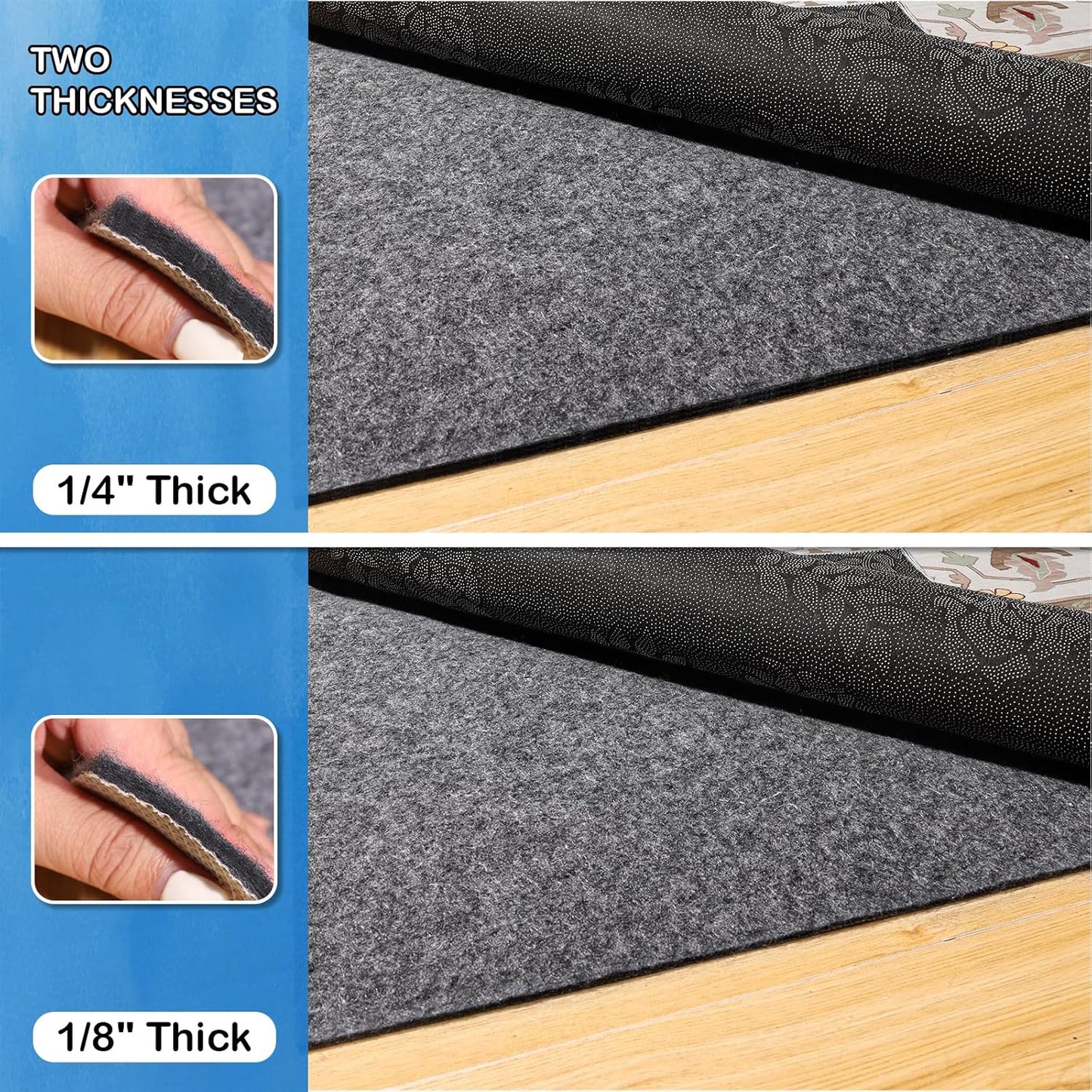 Non-Slip Rug Pads 1/4” Thick, 7x9Ft Waterproof Rugs Non Skid Rug Pad for All Floors and Finishes Durable Hardwood Floor Protective Felt Keeps Rugs in Place, Safe and Secure