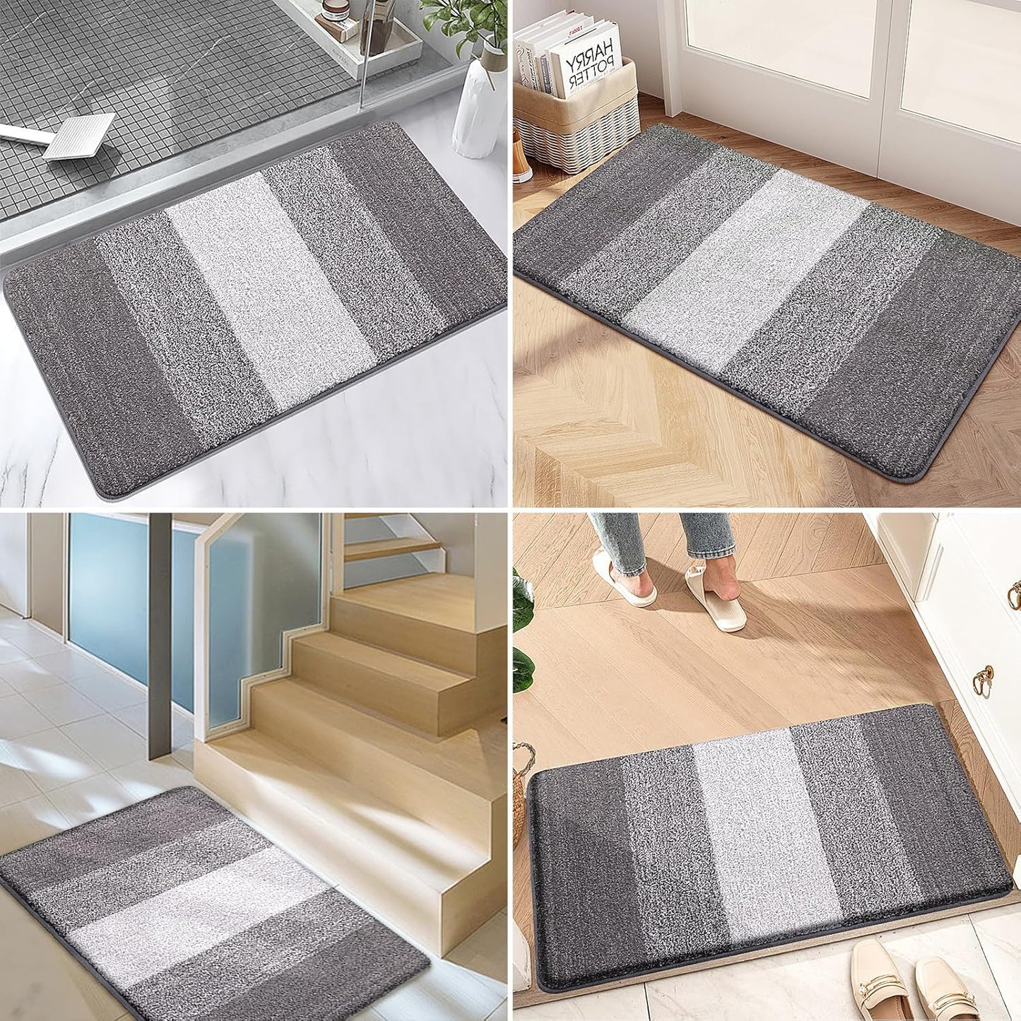 Kitinjoy Indoor Outdoor Door Mat, 47x20 Non-Slip Absorbent Dirt Trapper, Low-Profile Washable Inside Entrance Front Floor Mat, Sturdy Soft Entry Doormats for Entryway, Light Grey