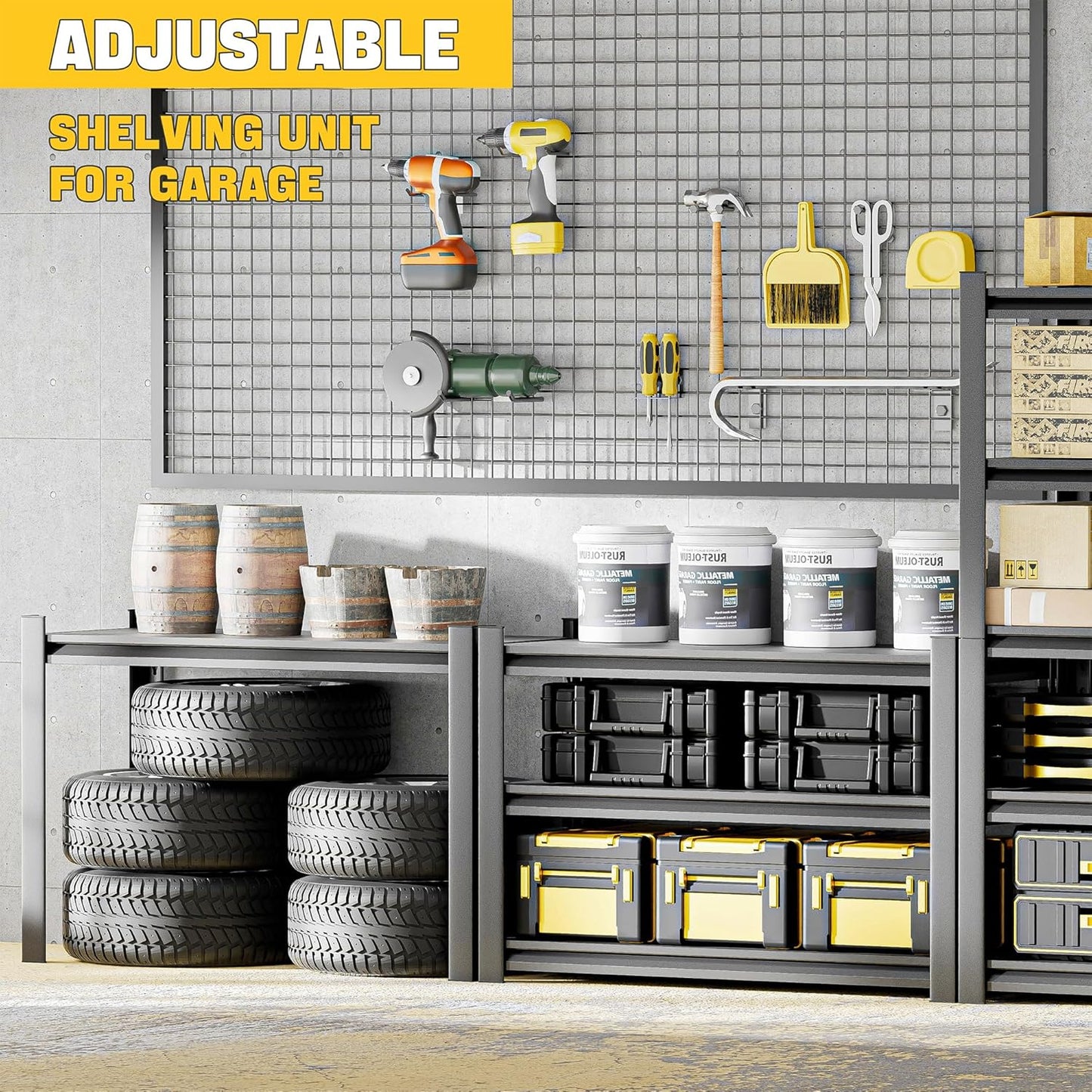 Garage Shelving,Thickened 72" Storage Shelves Heavy Duty Shelving Units and Storage,Adjustable 5 Tier Metal Shelving Storage for Garage Rack Shelf and Industrial for Basement