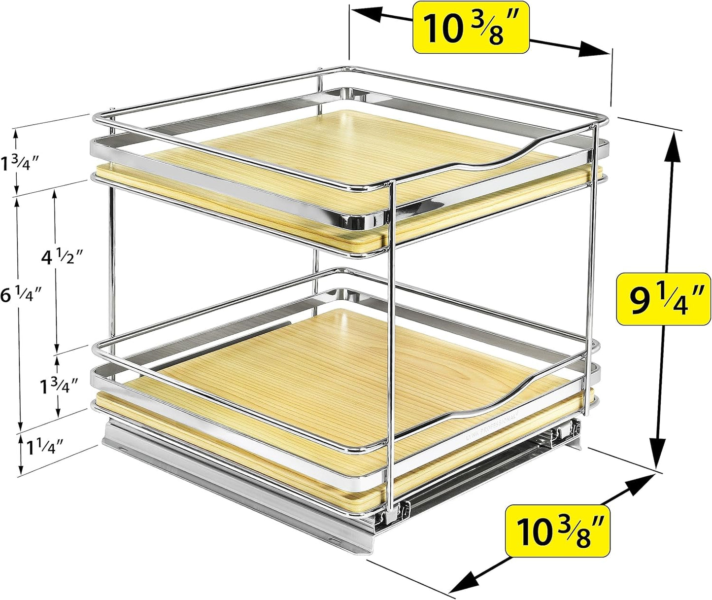 LYNK PROFESSIONAL® Élite™ Pull Out Spice Rack Organizer for Inside Kitchen Cabinets - 10-1/4 inch Wide - Slide Out Drawer – Wood/Chrome Sliding Spice Cabinet Organization Shelf Racks - 2 Tier