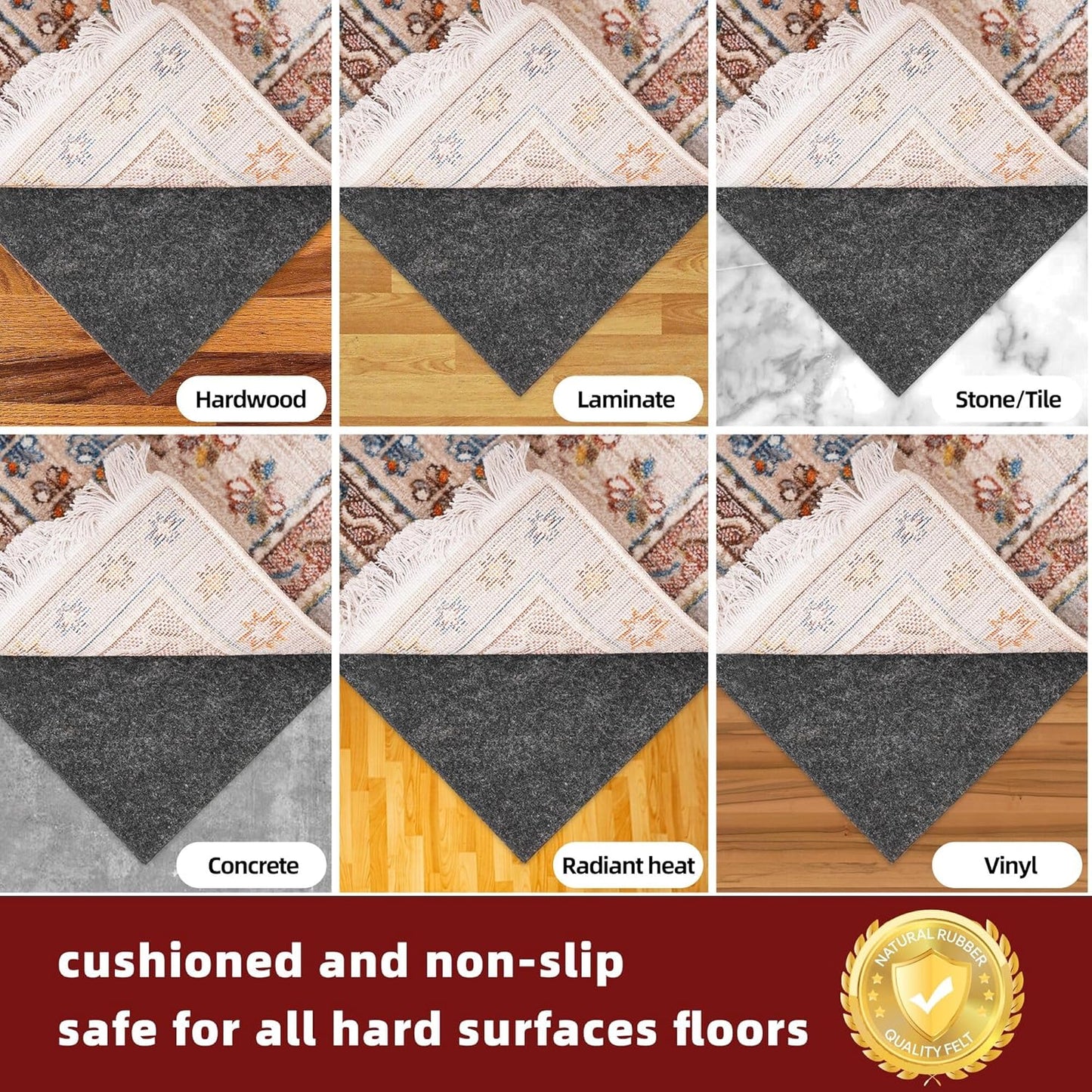 BAGAIL Felt and Natural Rubber Backing Rug Pads 1/8” Thick, Round 6 Feet Non Slip Rug Gripper Keep Rugs in Place, Under Area Rug Protective Cushioned Pads, Carpet Runners, Hardwood Floors Protection