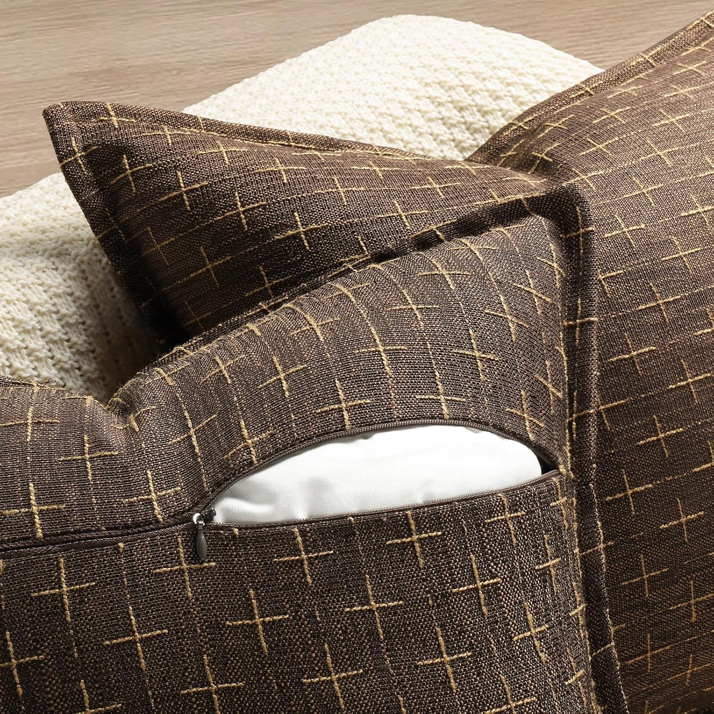 ZWJD Pillow Covers 24x24 Set of 2 Soft Polyester Textured Pillow Covers with Stylish Flange Edge Cozy Farmhouse Throw Pillows for Couch Bed Sofa Living Room
