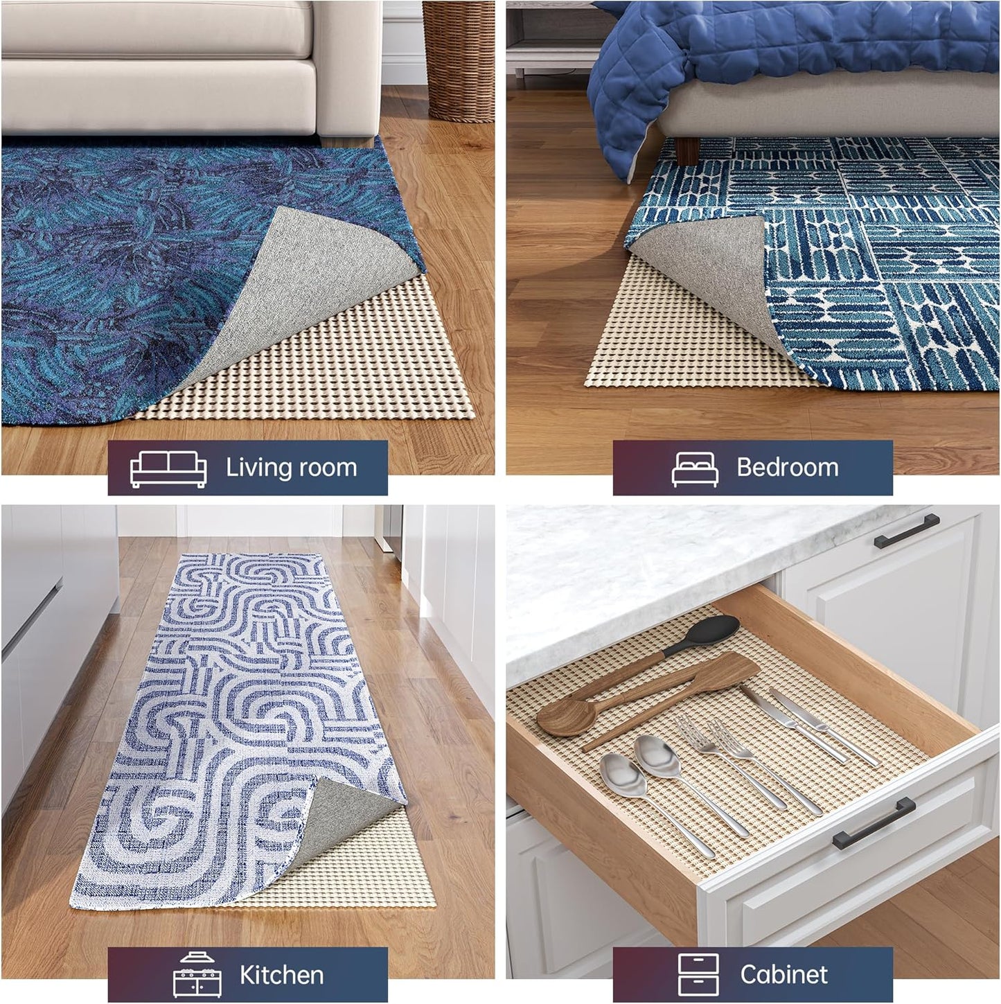 Non-Slip Rug Pad Gripper 3x10 Feet, Anti Skid Mat for Kitchen Hallway Runner Rug, Keep Rugs in Position and Safe, Thick Cushioned Carpet Pad for Hardwood Floors Protection