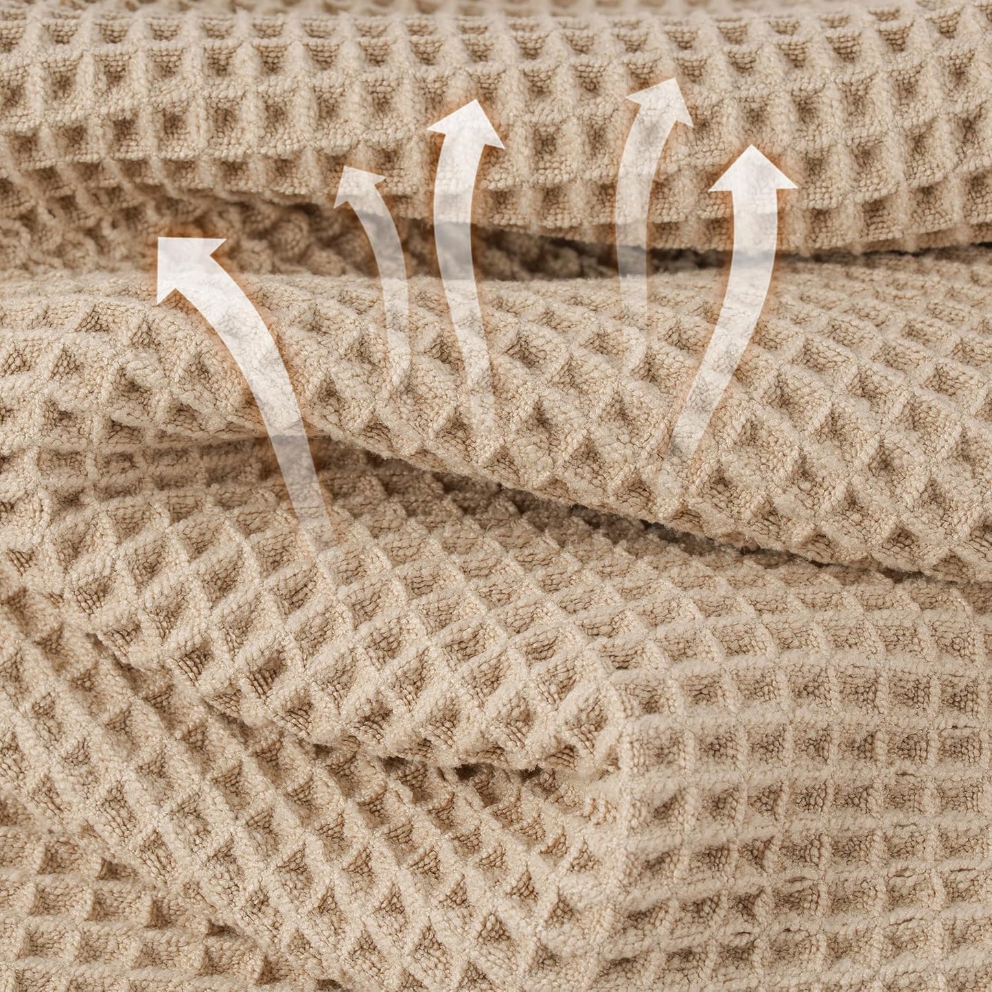 Microfiber Waffle Face Towels, 2 Pieces, Soft, Absorbent, Fast Drying, Lint Free (Beige)