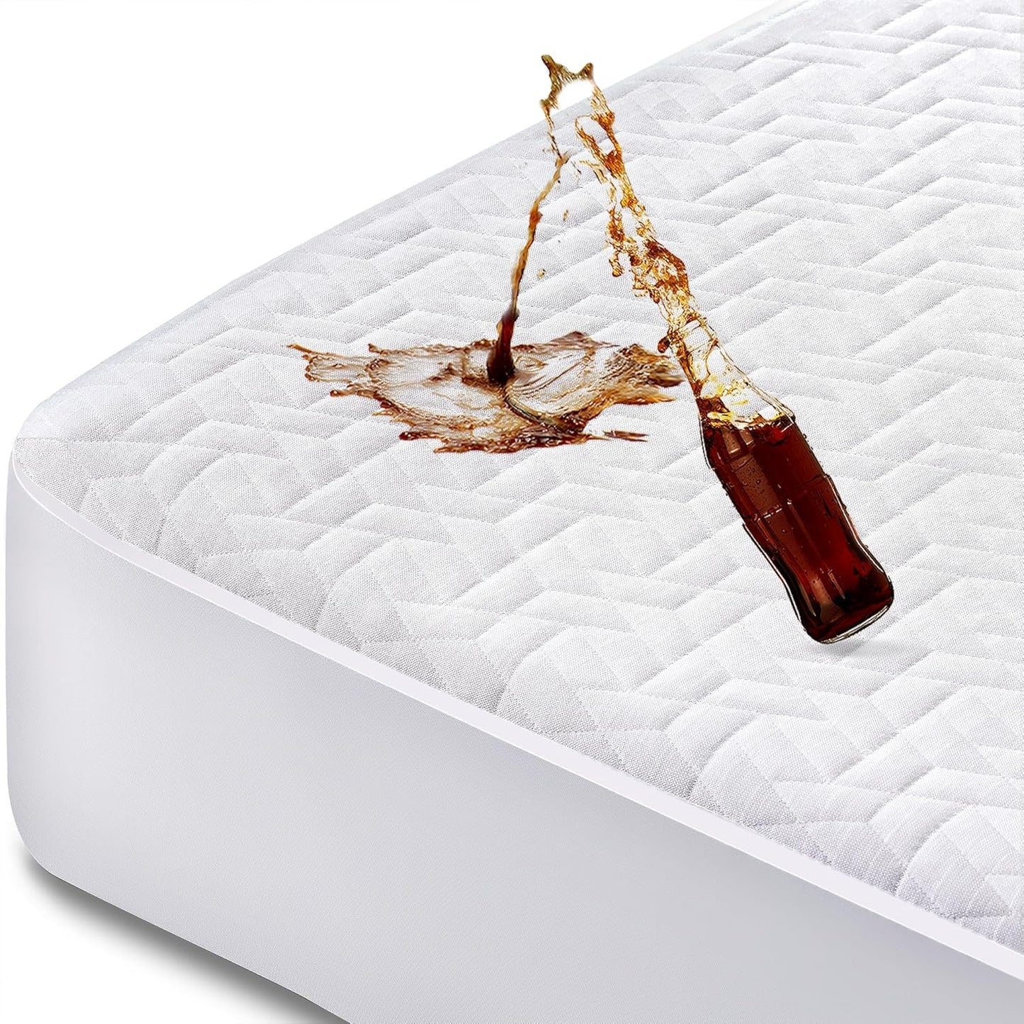 Hanherry 100% Waterproof Mattress Protector King Size, Mattress Cover 3D Air Fabric Cooling Mattress Pad Cover Smooth Soft Breathable Noiseless, 8''-21'' Deep Pocket