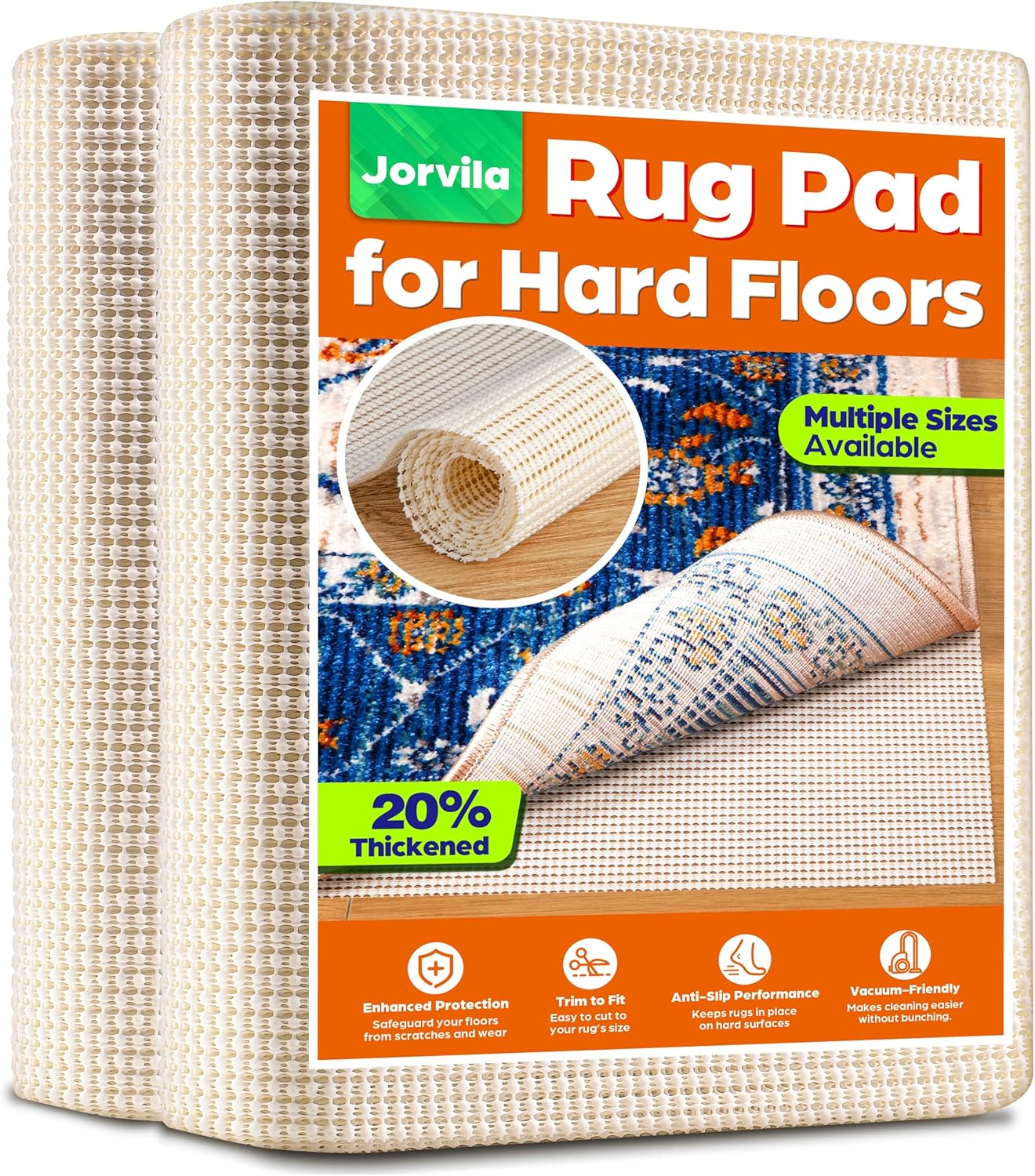 Non-Slip Rug Pad Gripper 10x14 Feet, Anti Skid Mat for Under Area Rugs, Keeps Rugs in Position and Safe, Thick Cushioned Carpet Pad for Hardwood Floors Protection