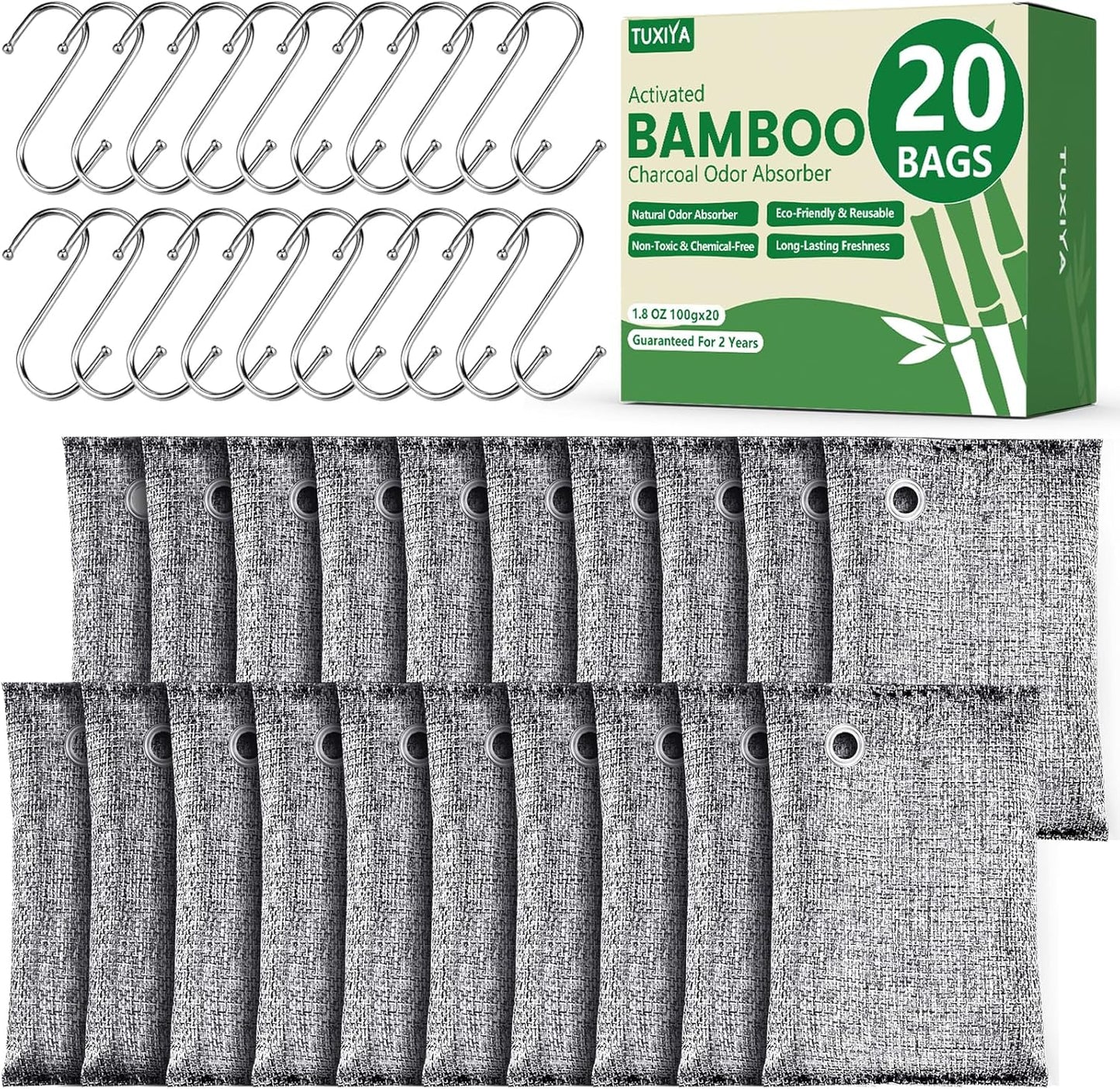 20Pack Activated Charcoal Odor Absorber, Odor Eliminator for Strong 0dor,Shoe Deodorizer,Bamboo Charcoal Air Purifying For in Car,Closet,Shoe, Basement,(100g /3.53oz Each)