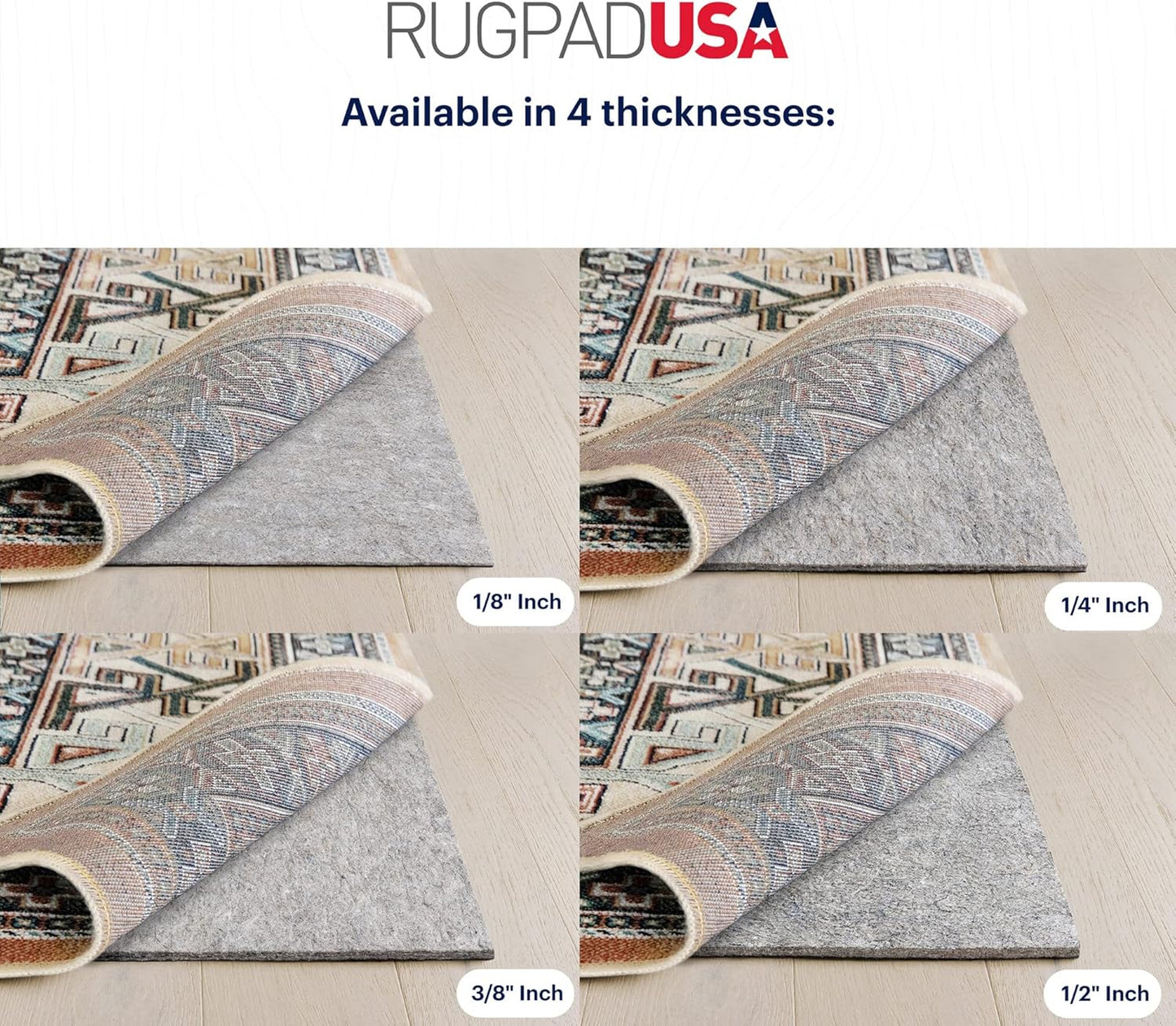 RUGPADUSA - Dual Surface - 9' Square - 3/8" Thick - Felt + Rubber - Enhanced Non-Slip Rug Pad - Adds Comfort and Protection - for Hard Surface Floors