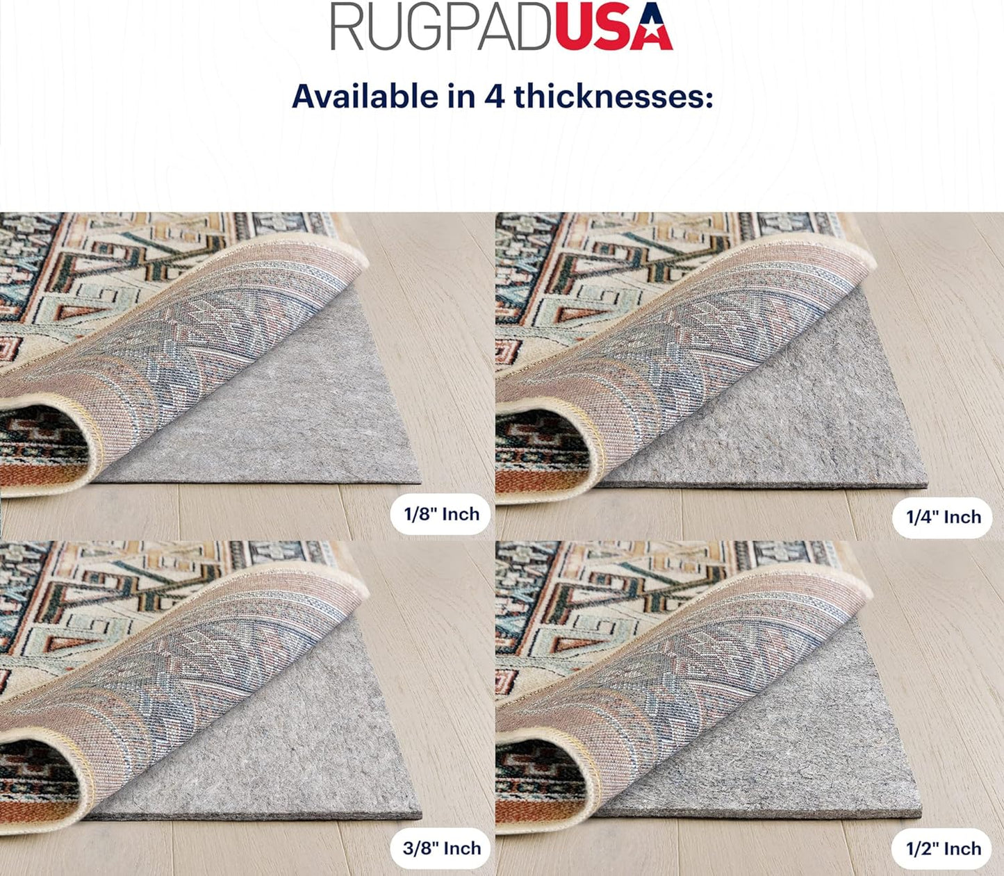 RUGPADUSA - Dual Surface - 5'x8' - 1/2" Thick - Felt + Rubber - Non-Slip Backing Rug Pad - Adds Comfort and Protection - for Hard Surface Floors