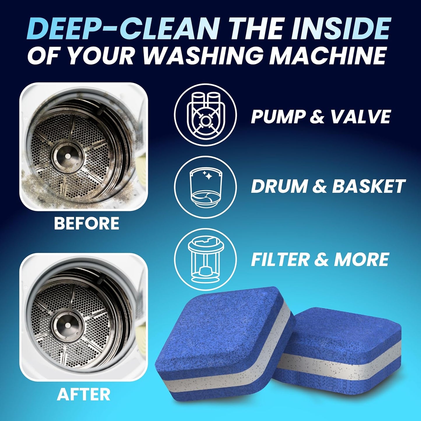 Washing Machine Cleaner Tablets for Pet Owners - Front & Top Load Washer Deep Cleaning - Septic Tank Safe - HE Support - Remove Stubborn Pet Hair - Eliminates Pet Smells - Prevents Pet Dander Build-up