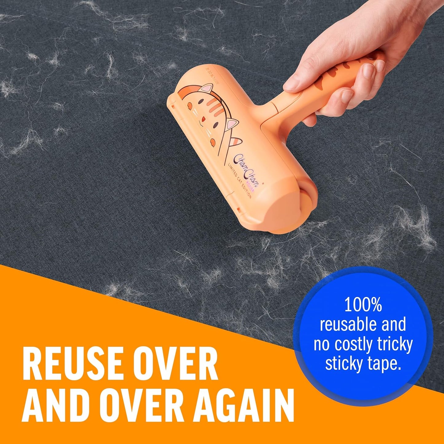 ChomChom Roller Pet Hair Remover - Reusable Cat and Dog Lint Rollers for Furniture, Couch, Car, and Clothes - Limited Cat Edition﻿