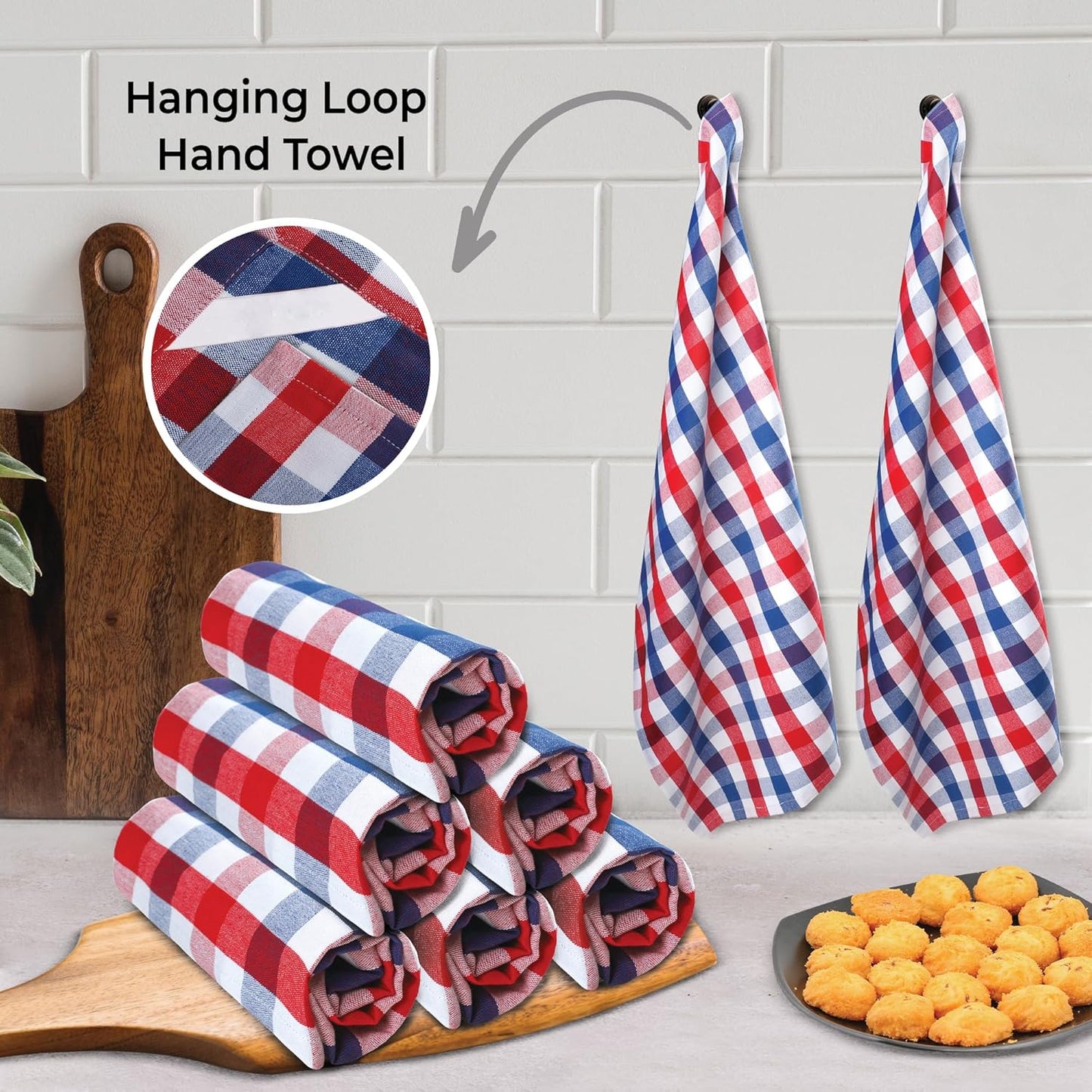 July 4th KitchenTowels Patriotic DishTowels 100% Cotton (Set of 6) 18X28 Inches Highly Absorbent Soft Durable Reusable & Washable Kitchen Towels (Red/Blue/White Buffalo Checks)