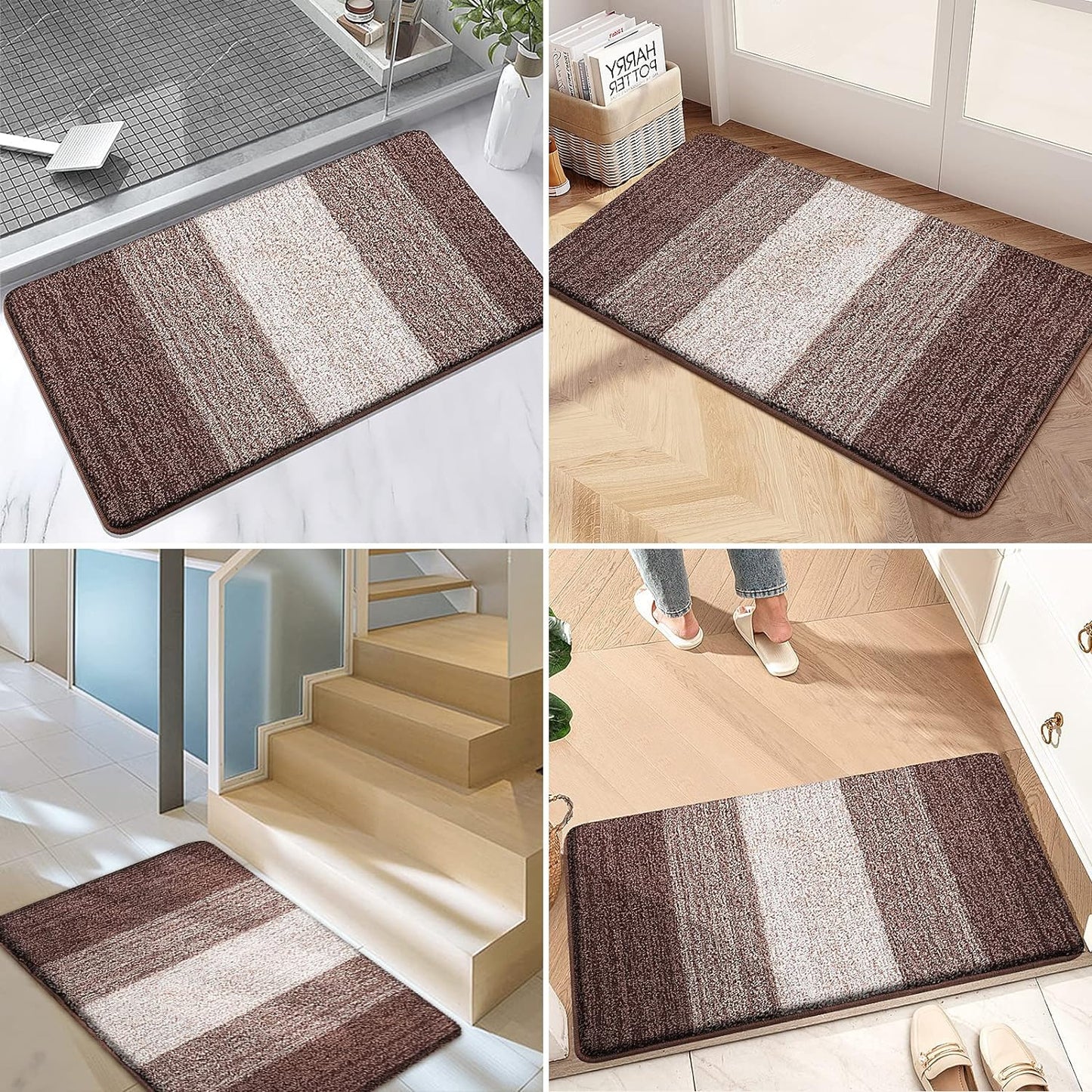 Kitinjoy Indoor Outdoor Door Mat, 40x32 Non-Slip Absorbent Dirt Trapper, Low-Profile Washable Inside Entrance Front Floor Mat, Sturdy Soft Entry Doormats for Entryway, Brown
